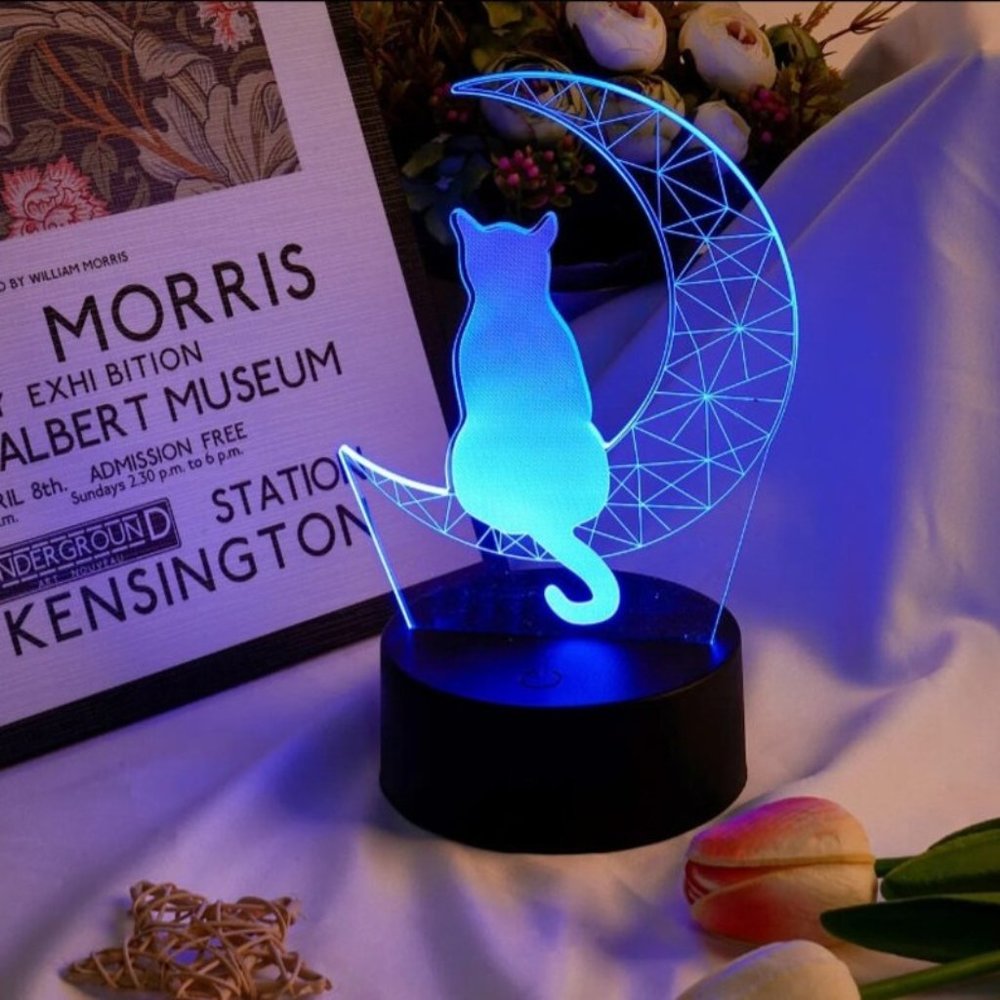 LED Color Changing Night Light - Moon & Kitty Decorative Home Decor - Ar…